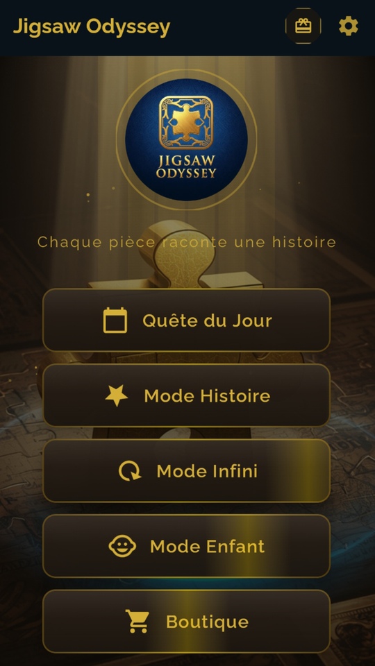 Écran d'accueil Jigsaw Odyssey